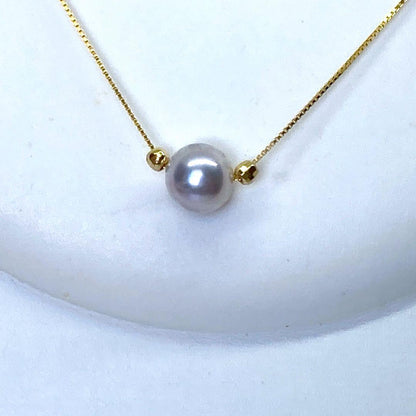 Akoya Pearl Necklace N207 featuring round 8.5mm pink gray hanadama pearls on silver 925 chain 45.5cm length