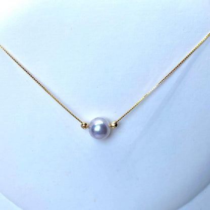 Akoya Pearl Necklace N207 featuring round 8.5mm pink gray hanadama pearls on silver 925 chain 45.5cm length
