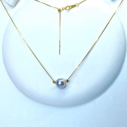 Akoya Pearl Necklace N207 featuring round 8.5mm pink gray hanadama pearls on silver 925 chain 45.5cm length