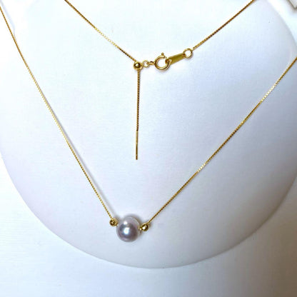 Akoya Pearl Necklace N207 featuring round 8.5mm pink gray hanadama pearls on silver 925 chain 45.5cm length