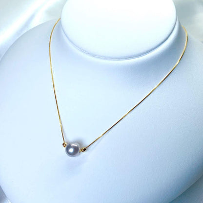 Akoya Pearl Necklace N207 featuring round 8.5mm pink gray hanadama pearls on silver 925 chain 45.5cm length