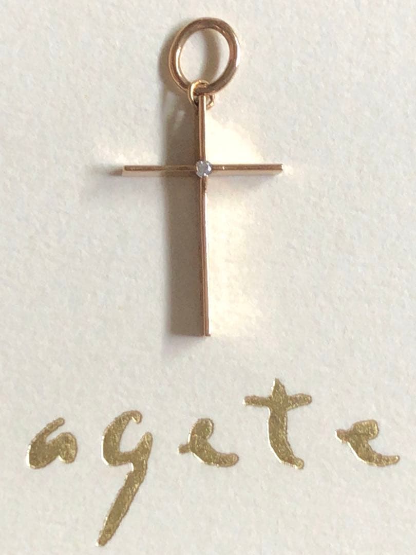Agete K10 cross pendant top made of yellow gold weighing 0.59g with K10 agete 0.01 engraving