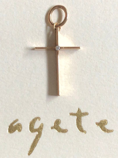 Agete K10 cross pendant top made of yellow gold weighing 0.59g with K10 agete 0.01 engraving