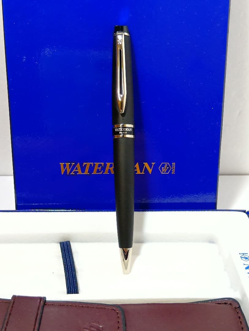WATERMAN Expert Matte Black CT ballpoint pen with matte finish and silver accents shown with box