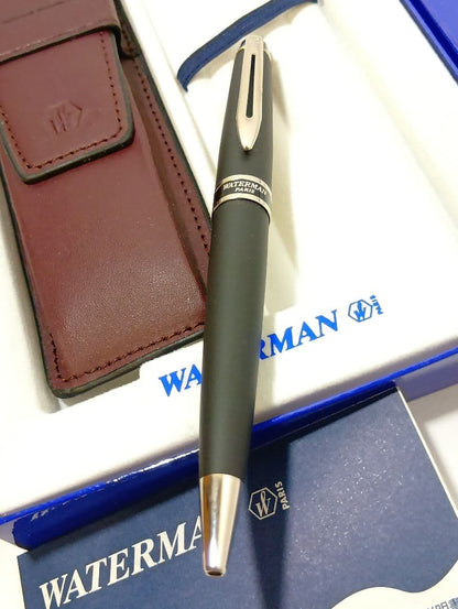 WATERMAN Expert Matte Black CT ballpoint pen with matte finish and silver accents shown with box