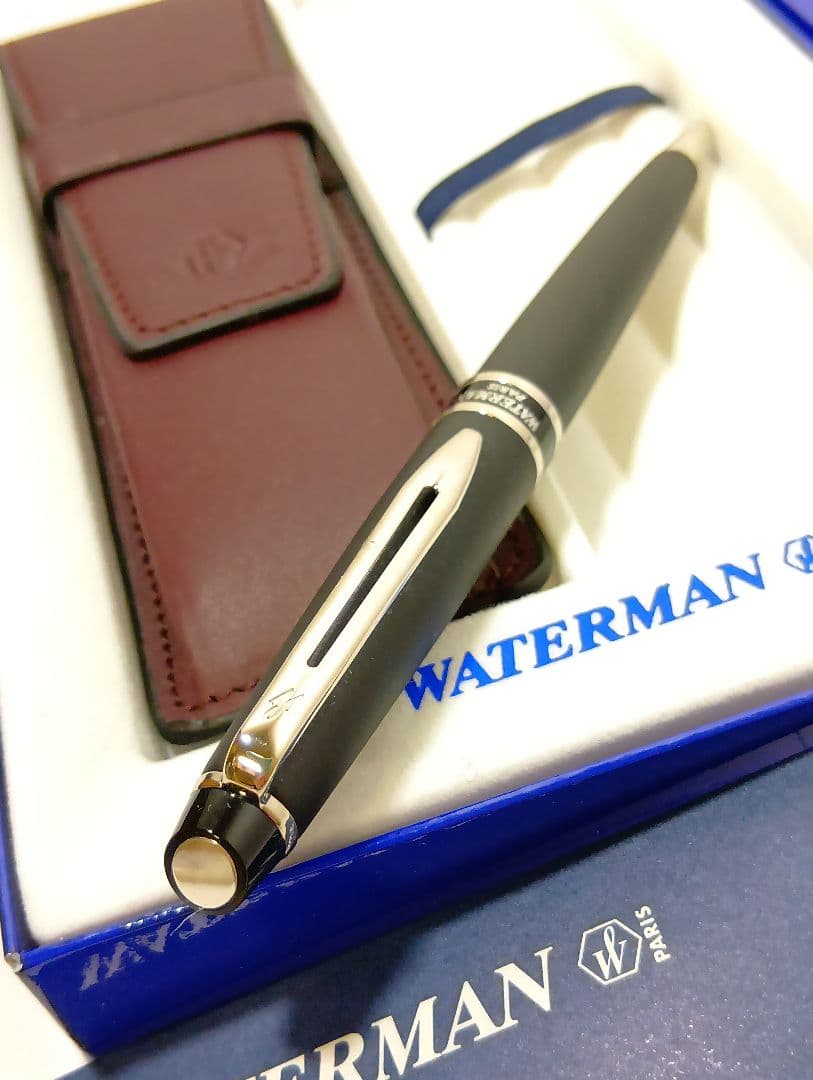 WATERMAN Expert Matte Black CT ballpoint pen with matte finish and silver accents shown with box