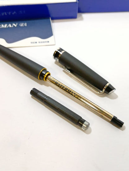 WATERMAN Expert Matte Black CT ballpoint pen with matte finish and silver accents shown with box