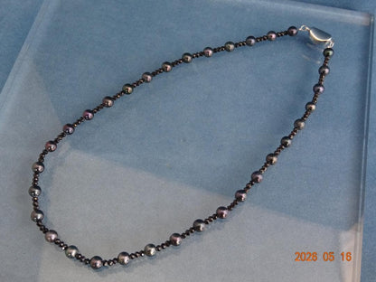 Akoya black pearl necklace with 6-6.5mm pearls and black spinel beads, 43.5cm silver925 rhodium clasp