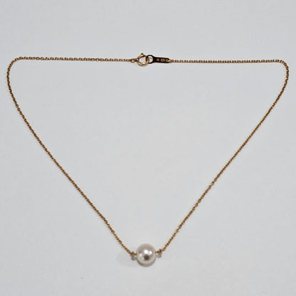 Law Tassaki pearl necklace with 8mm pearl pendant in 18K yellow gold, 36cm chain length, vintage 2000s-2013