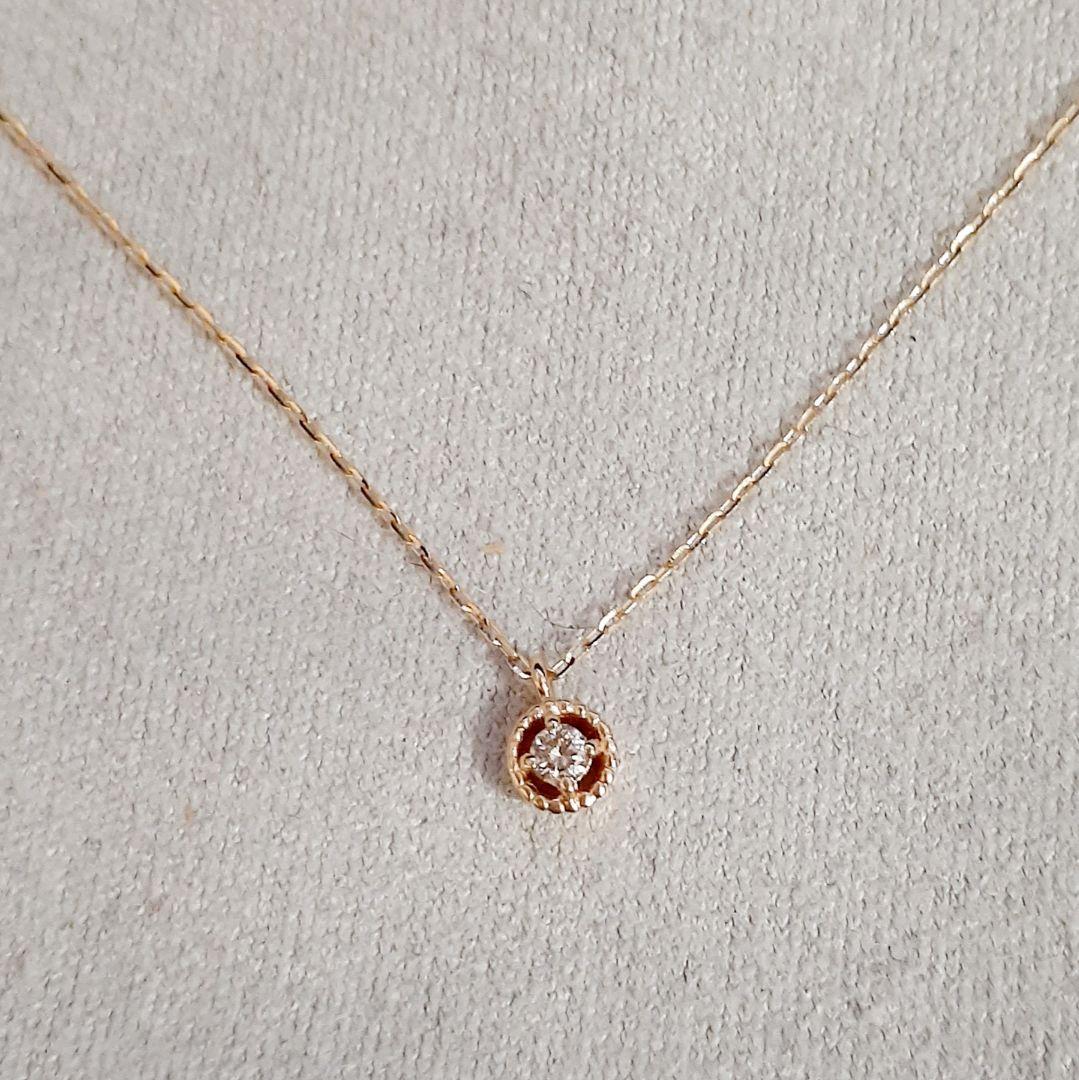 Agete K10YG yellow gold necklace with 0.03 carat diamond and 40 cm adjustable chain