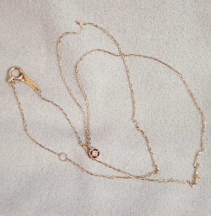 Agete K10YG yellow gold necklace with 0.03 carat diamond and 40 cm adjustable chain