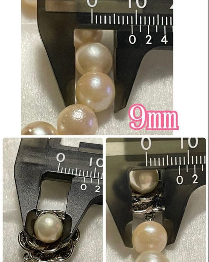 Akoya Pearl Necklace with one 9mm round pearl in slight champagne gold on silver chain with double lock