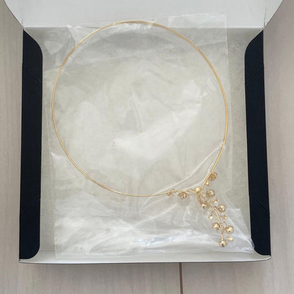 Akoya pearl omega necklace with 5mm-7mm white pearls on a 42cm chain displayed on a white background