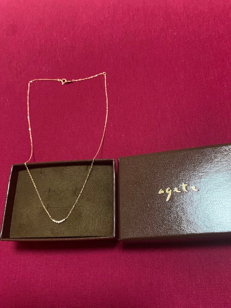 Agete K10 gold necklace 45 cm with 0.05 ct diamond pendant elegant design