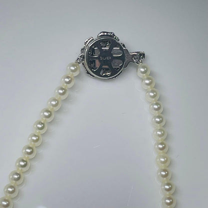 Akoya genuine pearl necklace 39cm with 8mm round blue-green pearls and silver fittings