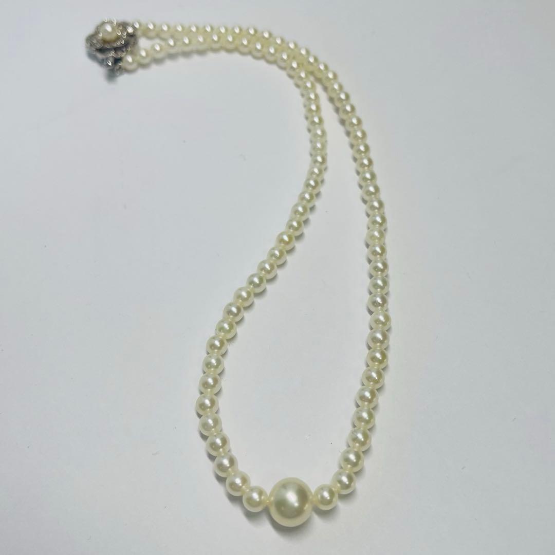 Akoya genuine pearl necklace 39cm with 8mm round blue-green pearls and silver fittings