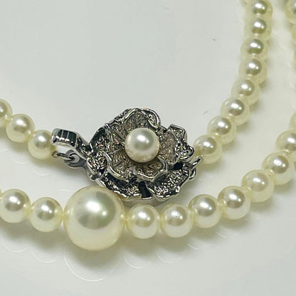 Akoya genuine pearl necklace 39cm with 8mm round blue-green pearls and silver fittings