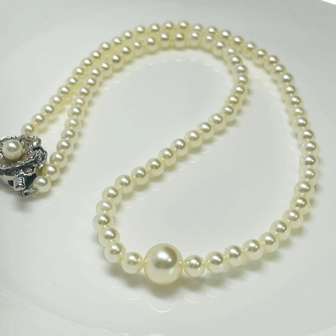 Akoya genuine pearl necklace 39cm with 8mm round blue-green pearls and silver fittings