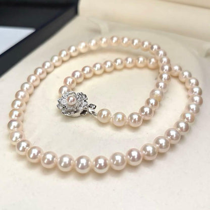 Akins pink white Akoya pearl necklace with 7.0mm pearls, 43cm length