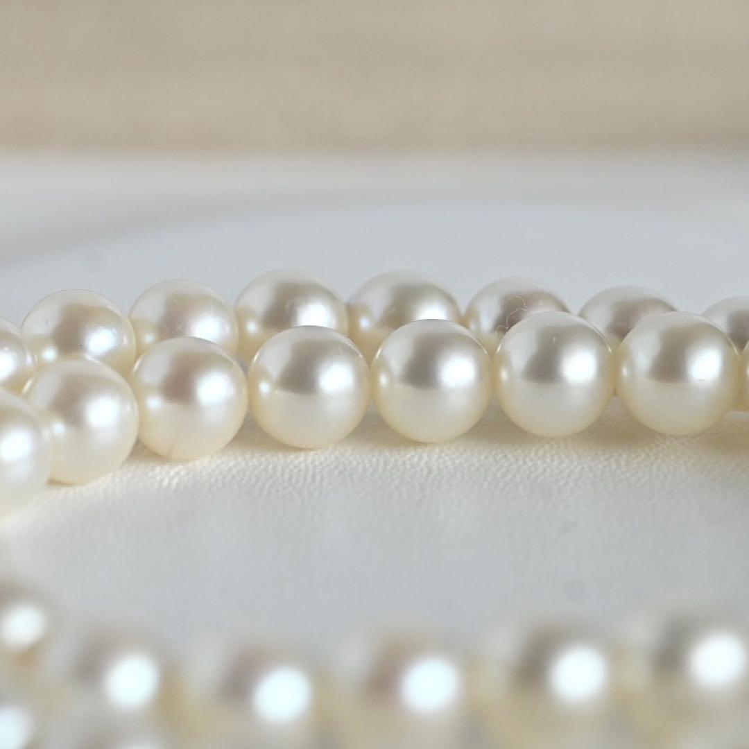 Highest grade Hanadama Mikimoto Akoya pearl necklace with 6.5mm round pearls and silver chain length 37cm