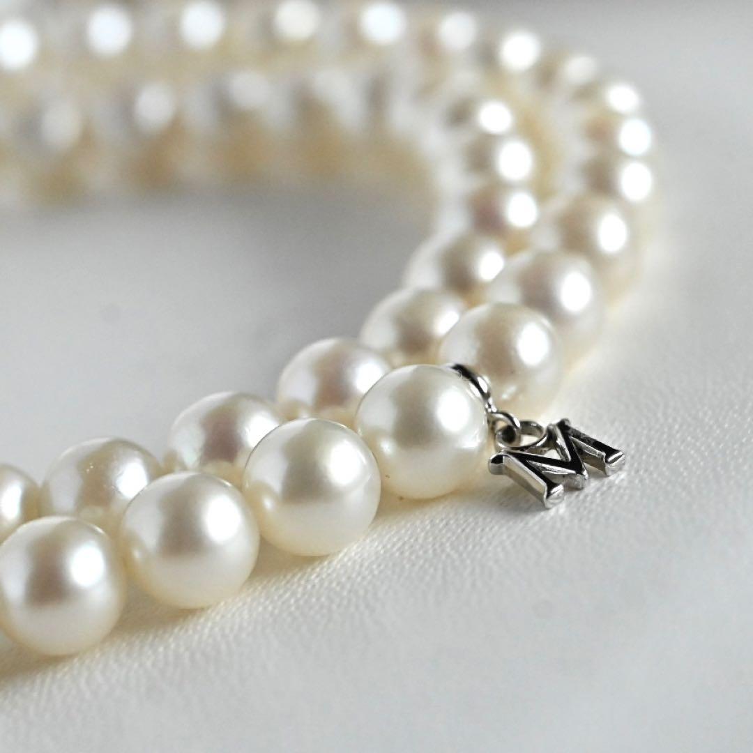 Highest grade Hanadama Mikimoto Akoya pearl necklace with 6.5mm round pearls and silver chain length 37cm