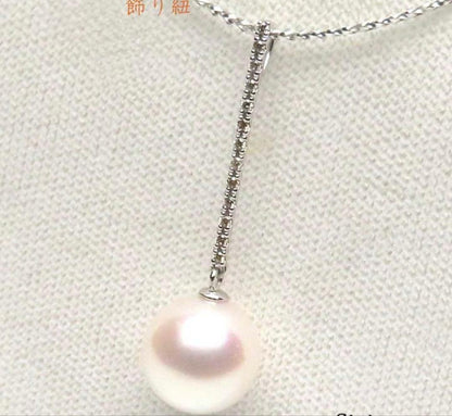 Large white pink Akoya pearl diamond pendant top in K18 white gold with 10mm near round pearl from Ise-Shima