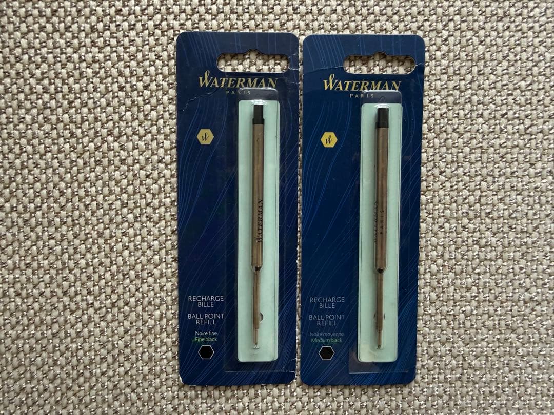 New WATERMAN ballpoint pen in brown color with fine and broad refills, shown unused