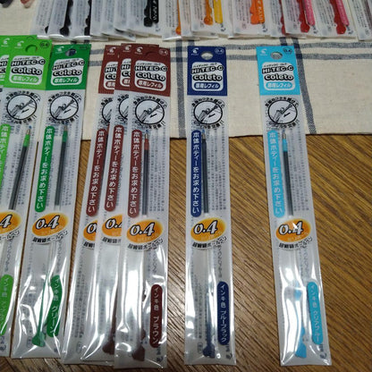 Pilot Hi-Tec-C Coleto multi-color pen body with six pieces and 31 dedicated refills displayed
