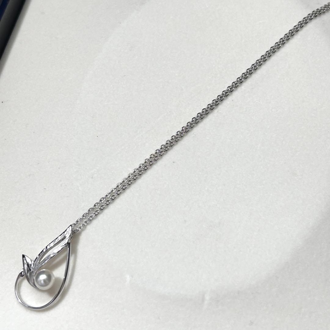 Mikimoto Akoya pearl silver necklace featuring 5mm white pearls on a 46cm silver chain
