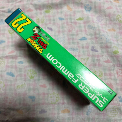 Dragon Ball Z Super Butoden 3 SNES video game cartridge and box with slight damage on bottom right corner