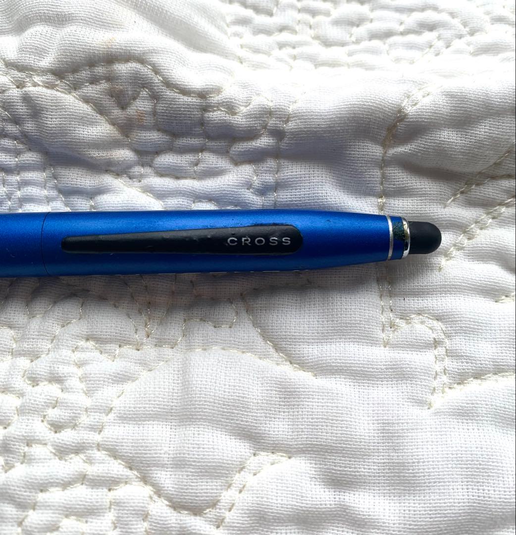 Cross Alecensa ballpoint pen with blue body and touch pen tip shown on white background