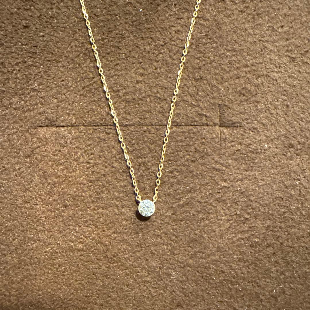 Agete Secret Setting Diamond Necklace 0.1 Carat with 42 cm K18 gold chain, new and unused
