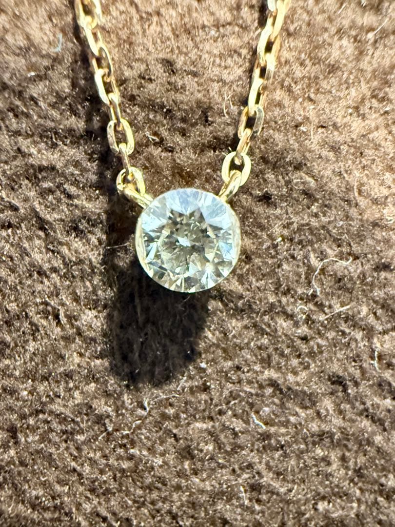 Agete Secret Setting Diamond Necklace 0.1 Carat with 42 cm K18 gold chain, new and unused