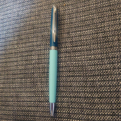 Waterman ballpoint pen in mint green with metal body and included mint green leather case
