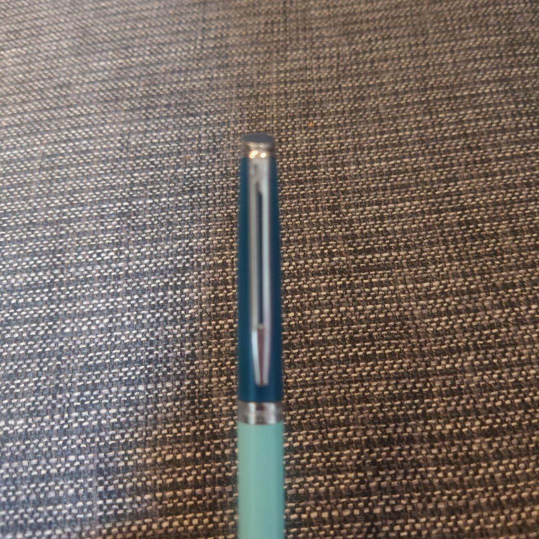 Waterman ballpoint pen in mint green with metal body and included mint green leather case