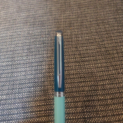 Waterman ballpoint pen in mint green with metal body and included mint green leather case