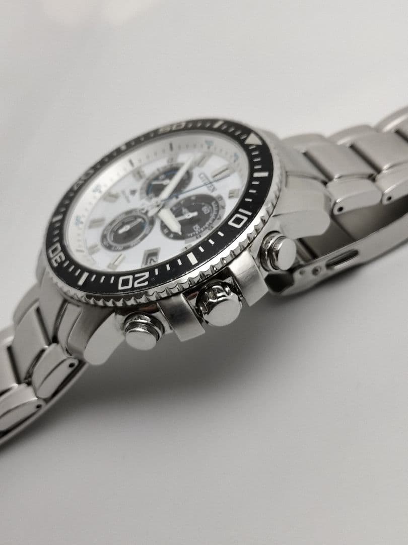 Citizen Eco-Drive Chronograph Alarm Panda Dial Solar Men's Watch — Japanese