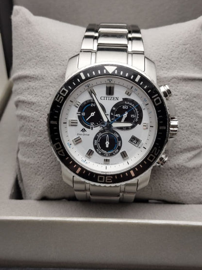 Citizen Eco-Drive Chronograph Alarm Panda Dial Solar Men's Watch — Japanese