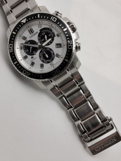 Citizen Eco-Drive Chronograph Alarm Panda Dial Solar Men's Watch — Japanese