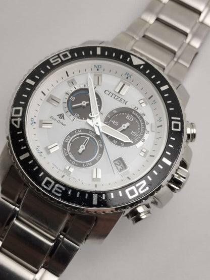Citizen Eco-Drive Chronograph Alarm Panda Dial Solar Men's Watch — Japanese