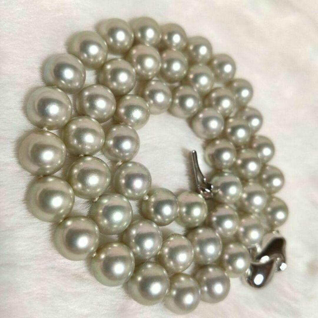 Yamato Gray Pearl Necklace featuring 8mm light gray Akoya pearls with silver marking on a 43cm chain