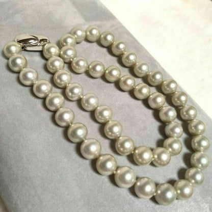 Yamato Gray Pearl Necklace featuring 8mm light gray Akoya pearls with silver marking on a 43cm chain