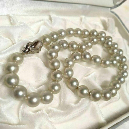 Yamato Gray Pearl Necklace featuring 8mm light gray Akoya pearls with silver marking on a 43cm chain