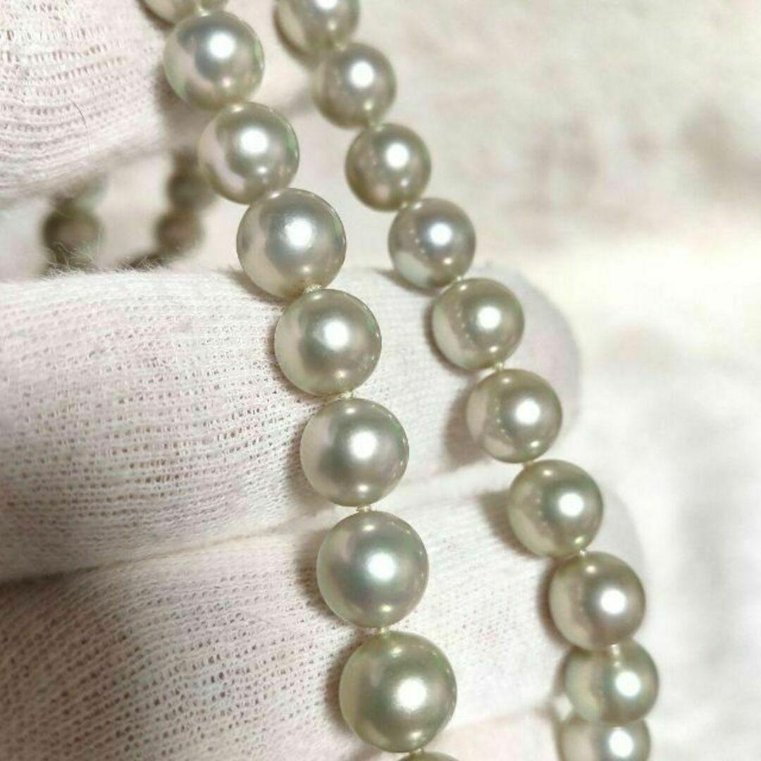 Yamato Gray Pearl Necklace featuring 8mm light gray Akoya pearls with silver marking on a 43cm chain