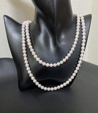 Akoya pearl long necklace 105 cm silver chain pink cherry-blossom color single strand