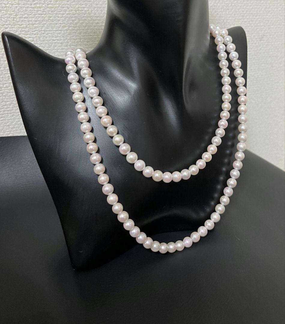 Akoya pearl long necklace 105 cm silver chain pink cherry-blossom color single strand