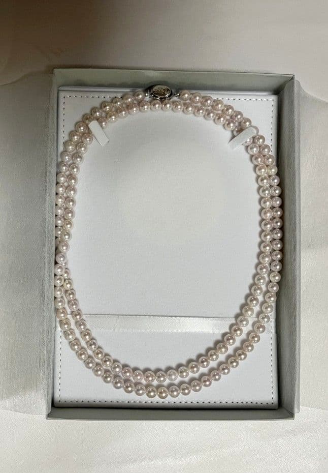 Akoya pearl long necklace 105 cm silver chain pink cherry-blossom color single strand
