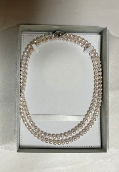 Akoya pearl long necklace 105 cm silver chain pink cherry-blossom color single strand