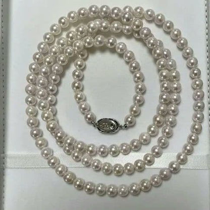 Akoya pearl long necklace 105 cm silver chain pink cherry-blossom color single strand