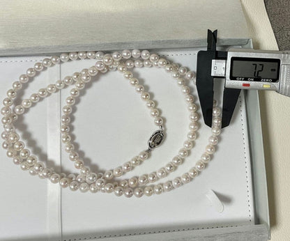 Akoya pearl long necklace 105 cm silver chain pink cherry-blossom color single strand
